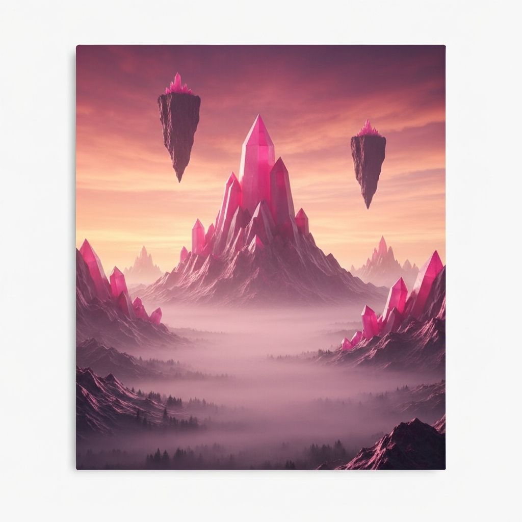 floating pink crystal mountains