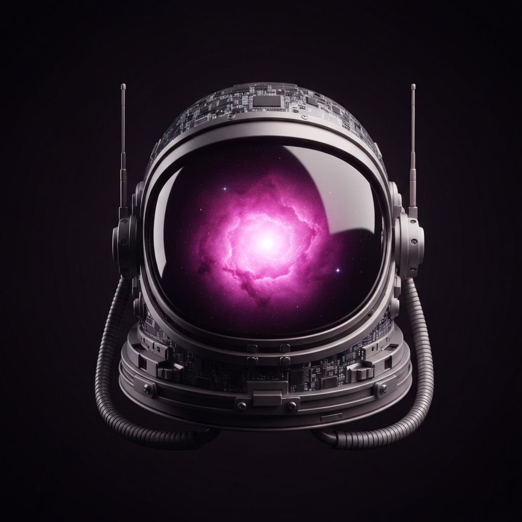 robot astronaut helmet nebula