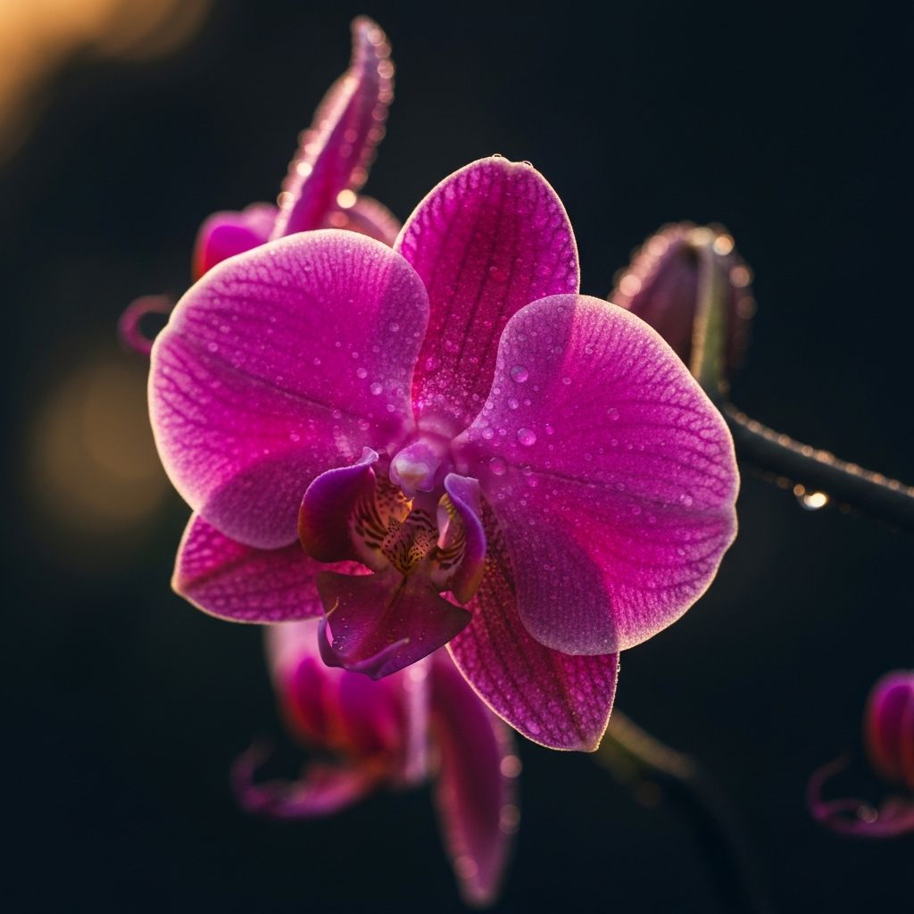 macro pink orchid with dew