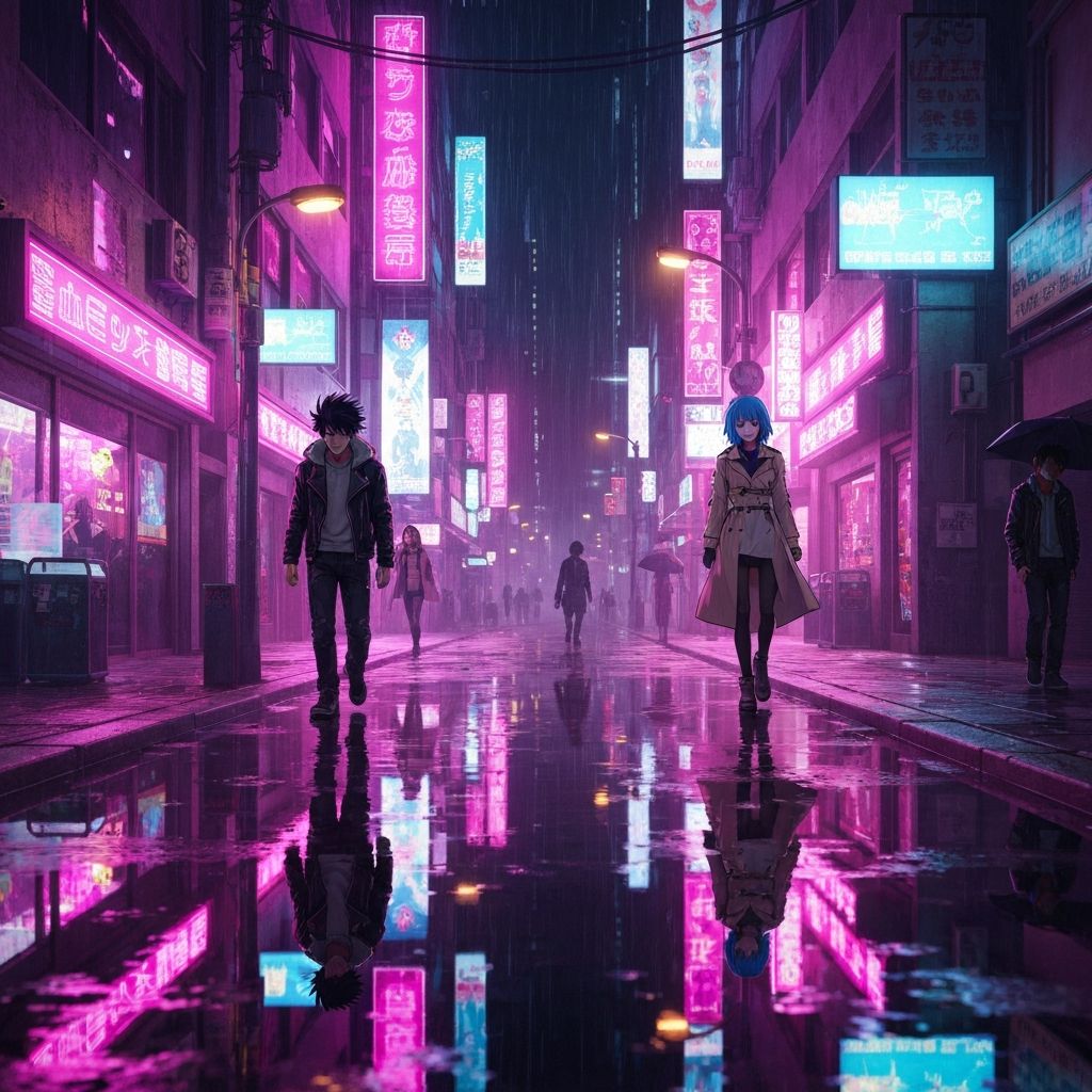 cyberpunk alley neon anime